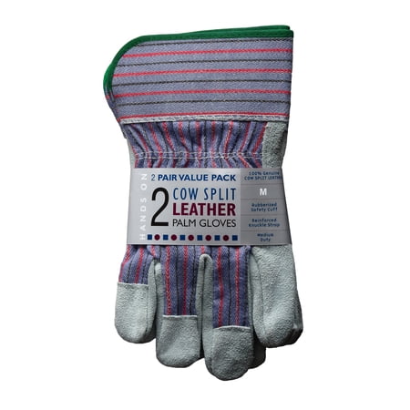 LP4300-M-2PK, Leather Palm Work Gloves, Safety Cuff, 2 Pair Value Pack