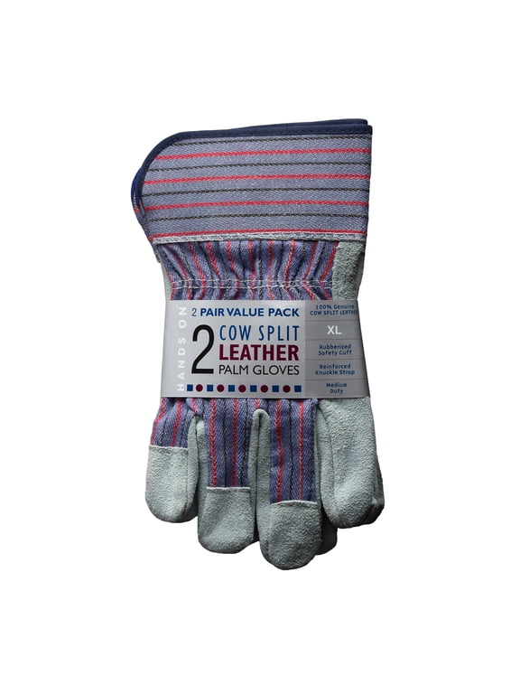 LP4300-XL-2PK, Leather Palm Work Gloves, Safety Cuff, 2 Pair Value Pack