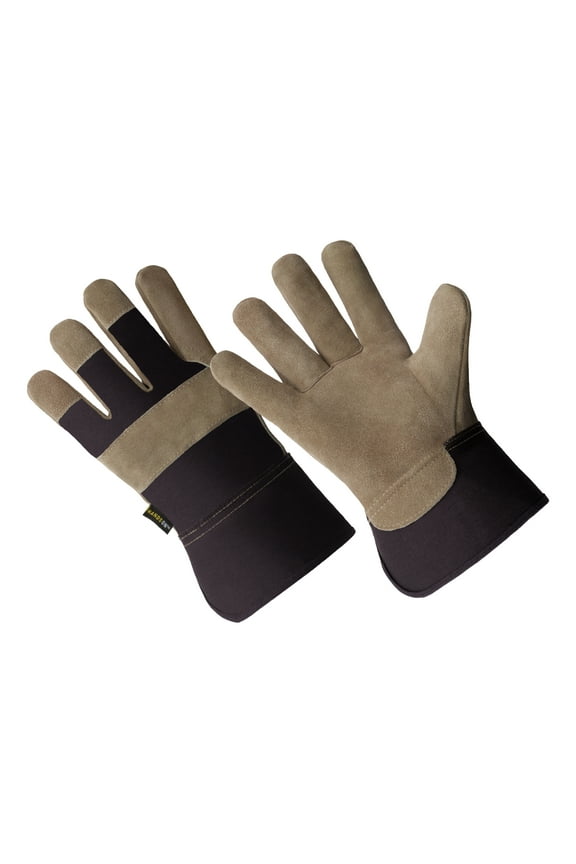 LP4321-L, Men's Leather Palm Work Gloves, Breathable Fabric Back, Safety Cuff