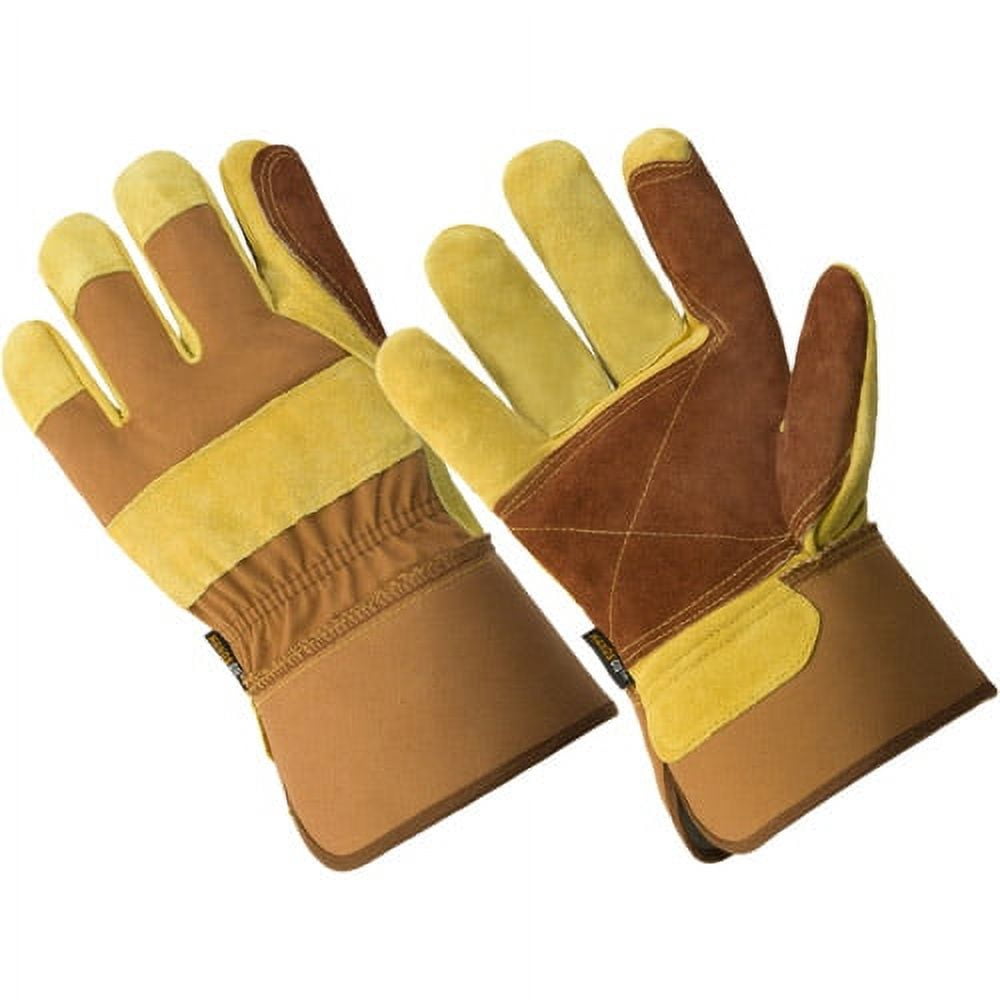 LP4330-XL, Men's Premium Double Leather Palm Work Gloves, Heavy Duty Duck Fabric Back, Safety Cuff