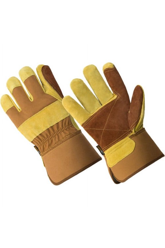 LP4330-XL, Men's Premium Double Leather Palm Work Gloves, Heavy Duty Duck Fabric Back, Safety Cuff