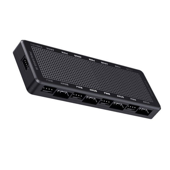 LP8P ARGB+ PWM Hub 8 Port Computer Fan Splitter with Power Cable 5V3Pin ARGB and 4Pin PWM Controller for PC Lighting