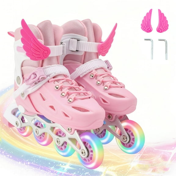 LPAMEOIU Inline Skates with Light Up Wheels,4-Size Adjustable Roller Skates for Girls Boys Teen(Hot Pink,L)