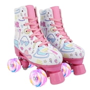 LPAMEOIU Kids Roller Skates with Light up Wheels,Quad Skates for Girls Teen,WhiteYouth 3/Womens 4