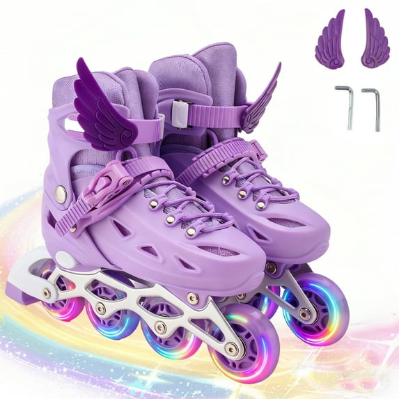 LPAMEOIU Kids Inline Skates with Light-Up-Wheel,4-Size Adjustable Roller Skates for Girls Boys(Purple,M)