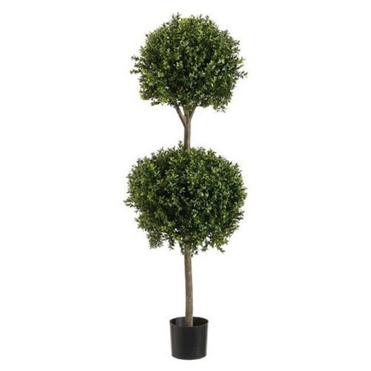 4' Double Ball Green Silk Boxwood Topiary with Lights