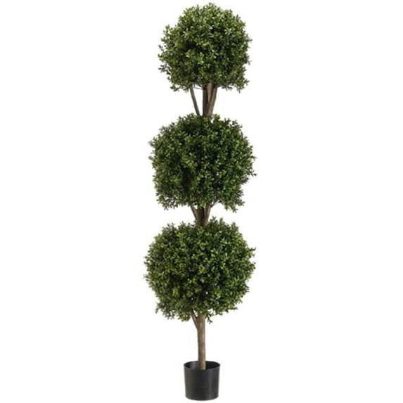 One 66 inch Outdoor Artificial Boxwood Triple Ball Topiary Tree UV Rated