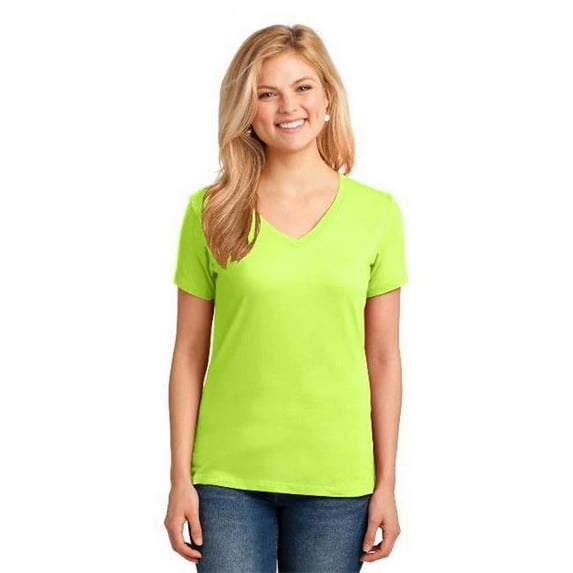 LPC54V Ladies Core Cotton V-Neck Tees, Neon Yellow - Small