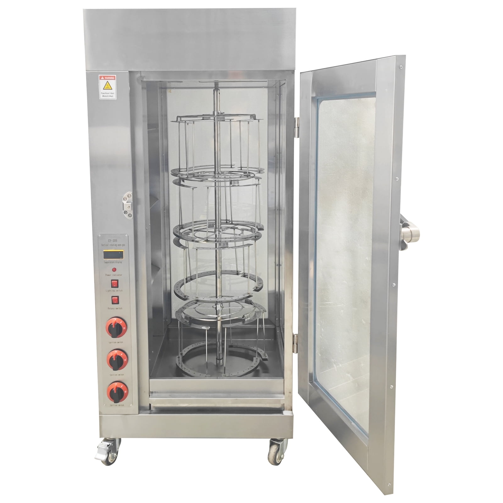 LPG Gas Chicken Rotisserie Oven Machine Rotary Chicken Duck Grill Toaster 110V 122°F-482°F with Drip Tray
