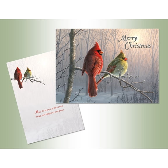 LPG Greetings Cardinals on Branch Box of 18 Christmas Cards