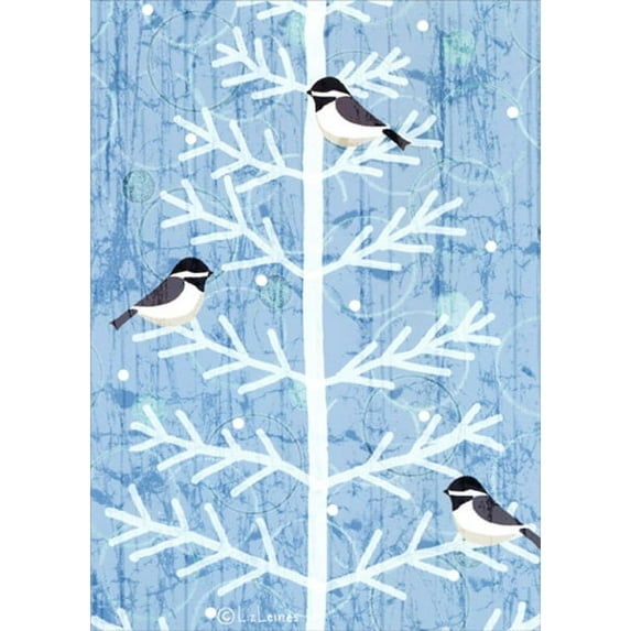 LPG Greetings Chickadees on White Tree Branches : Liz Leines Box of 18 Christmas Cards