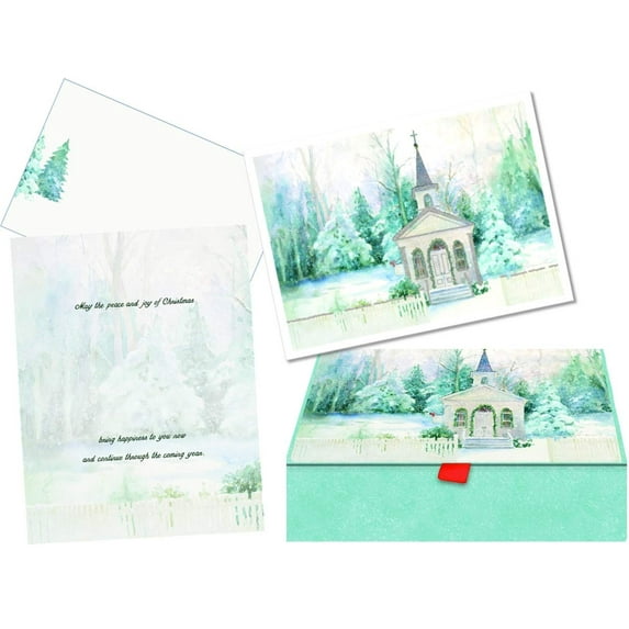 LPG Greetings Church in Winter : Judy Buswell : 14 Glitter Embellished Christmas Cards in Keepsake Box