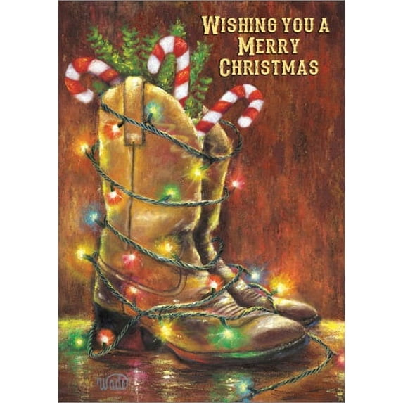 LPG Greetings Cowboy Boots with Lights: Vickie Wade Box of 18 Western Christmas Cards