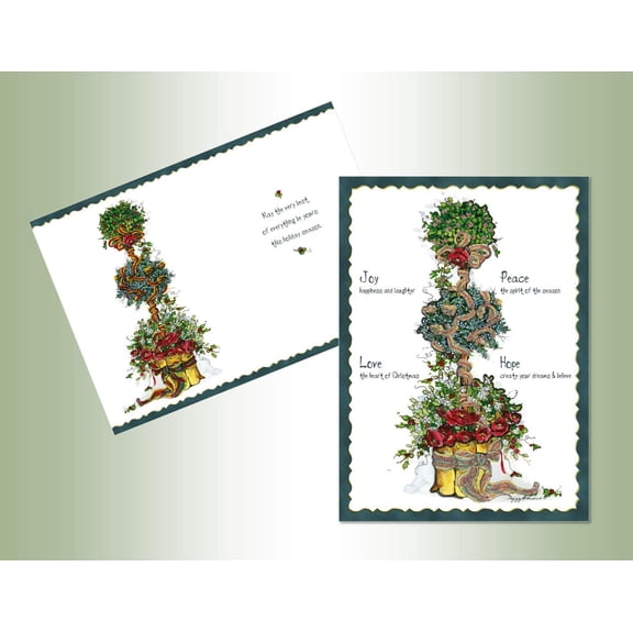 LPG Greetings Flowers and Holly Topiary Tree : Peggy Abrams Box of 12 Pop Out 3-D Christmas Cards