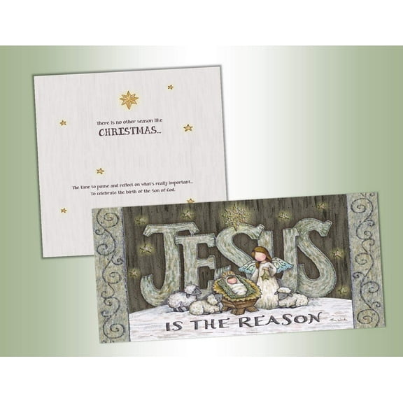 LPG Greetings Jesus is the Reason : Tina Wenke Box of 14 Long Glitter Religious Christmas Cards