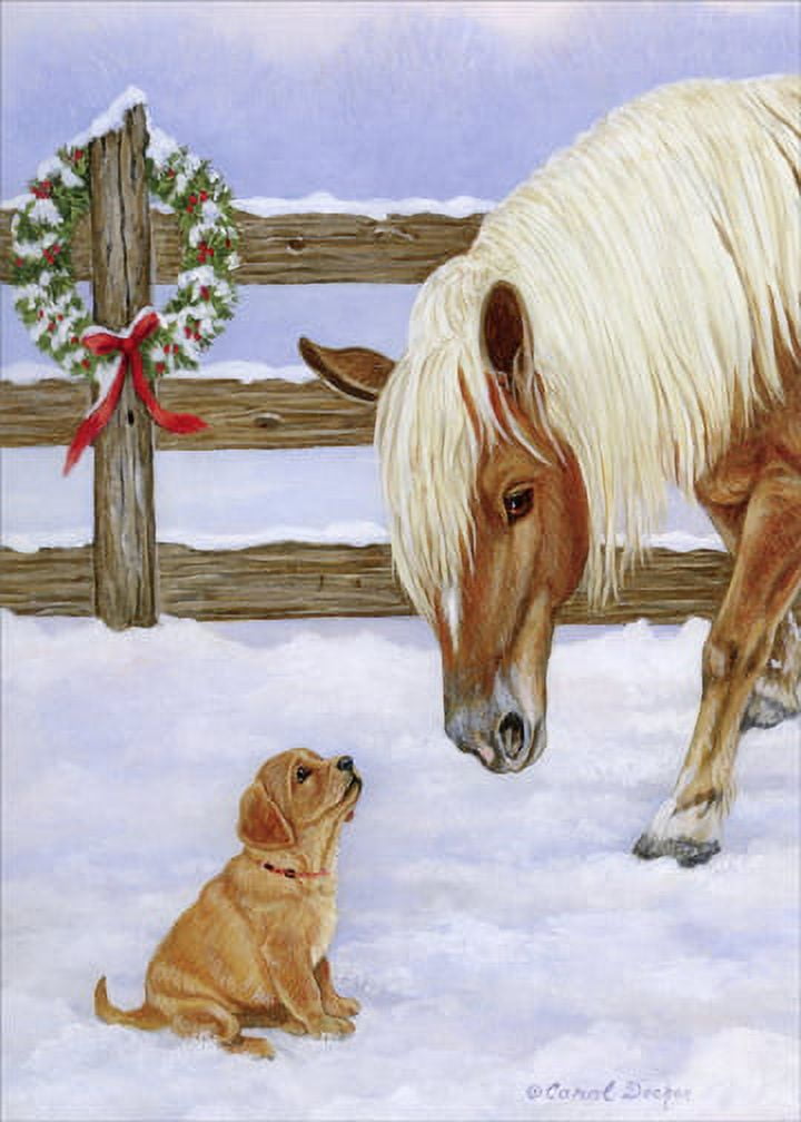LPG Greetings Making Friends Horse and Puppy: Carol Decker Christmas Card (1 card/1 envelope)