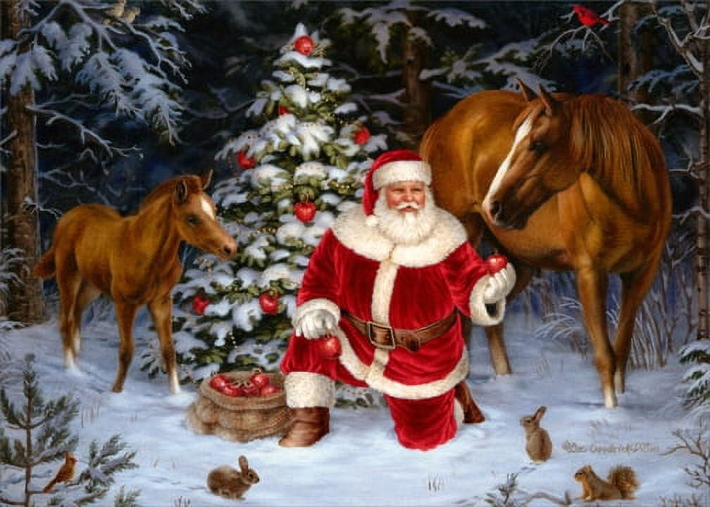 LPG Greetings Santa with Two Horses Christmas Card (1 card/1 envelope