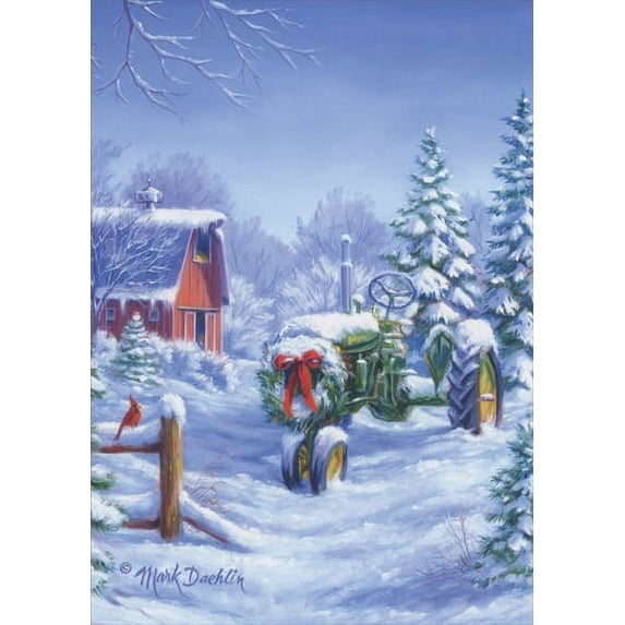 LPG Greetings Snow Covered John Deere Tractor Box of 18 Christmas Cards
