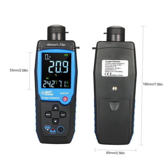 LPG SMART SENSOR Handheld Digital Oxygen Detector USB Rechargeable Automotive O2 Sensor Tester Monitor LCD Display Adjustable Alarm Auto Power Off Oxygen Meter for Car Tunnel