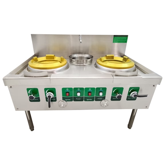 LPG and Natural Gas Chamber Double Burner High Fire Stove Commercial Gas Wok Gas Stove with Baffle AC110V