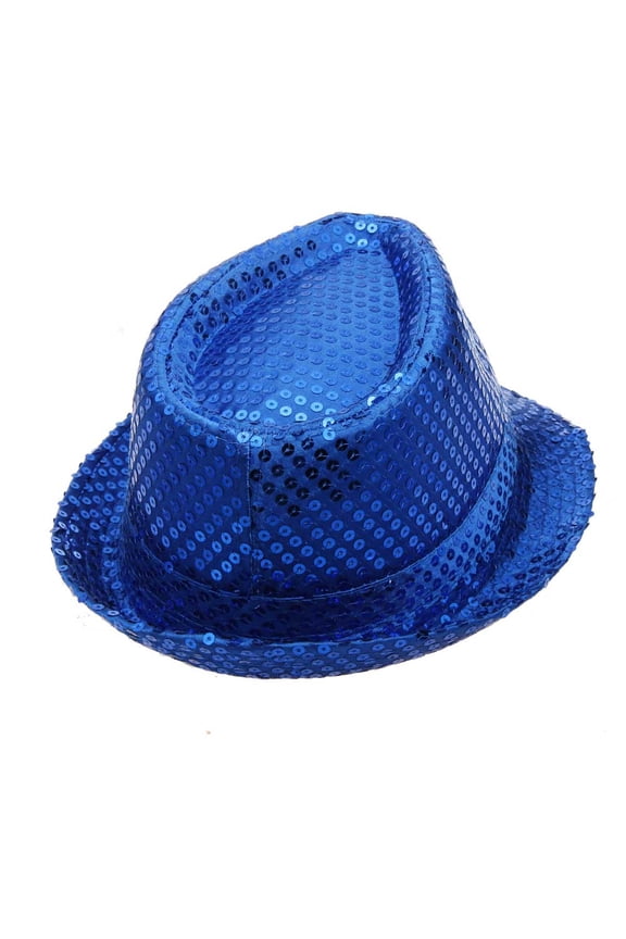 Blue Sequins Fedora Hat Sparkly Short Brim Panama Hat Performances Stage Hat Blue