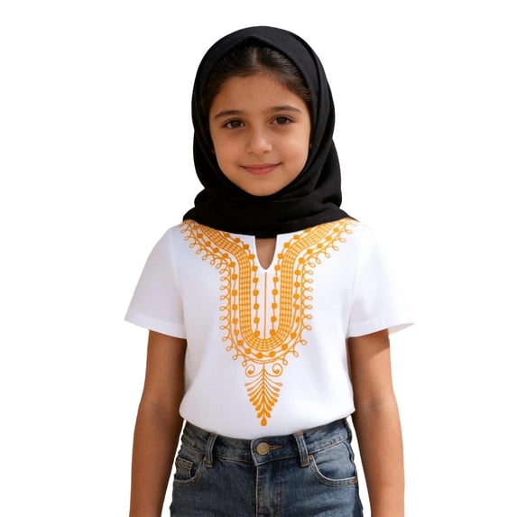 LPKRT Boys African Dashiki Shirt - Traditional Loose Short Sleeve Top, Classic Batik Print Casual Outfit for Kids 1-6 Years(White-80(1T-2T))