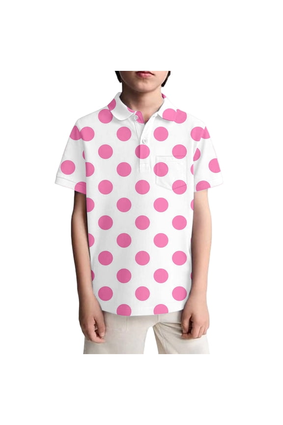 Boys Short Sleeve Polo Shirts Comfortable Polka Dot Print Lapel Tee Tops Children Summer Fashionable Personality Clothes Light Pink 13-14 Years