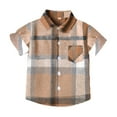 thumbnail image 1 of LPKRT Boys Short Sleeve Shirt Classic Fit Plaid Pattern Print Button Down Shirt Modest Comfortable Summer Collared Tees Bronze 6-7 Years, 1 of 4