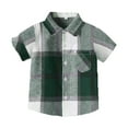 thumbnail image 1 of LPKRT Boys Short Sleeve Shirt Classic Fit Plaid Pattern Print Button Down Shirt Modest Comfortable Summer Collared Tees Green 3-4 Years, 1 of 4