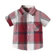 thumbnail image 1 of LPKRT Boys Short Sleeve Shirt Classic Fit Plaid Pattern Print Button Down Shirt Modest Comfortable Summer Collared Tees Red 5-6 Years, 1 of 7