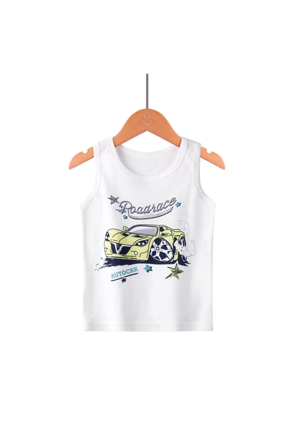 Boys Sleeveless Tank Top Classic Fit Racerback Printed Cami Top Soft Lightweight Summer Vest Outfits Yellow 18-24 Months