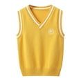 thumbnail image 1 of LPKRT Boys Sweater Vest V Neck Knit Sleeveless Waistcoat Classic Fit Lightweight School Tank Top Yellow 4-5 Years, 1 of 3