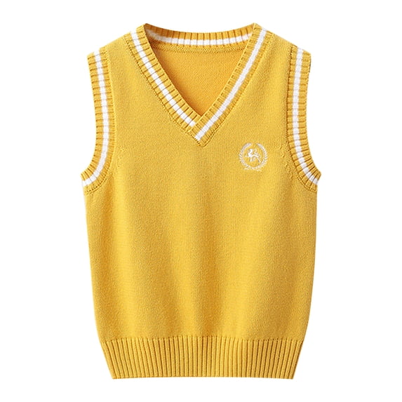 LPKRT Boys Sweater Vest V Neck Knit Sleeveless Waistcoat Classic Fit Lightweight School Tank Top Yellow 4-5 Years