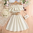 thumbnail image 1 of LPKRT Girls 2 Piece Boho Outfits Solid Color Ruffles Tops & Skirt With Belt Fashion Elegant Matching Clothing Sets Beige 7-8 Years, 1 of 6