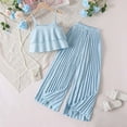 thumbnail image 1 of LPKRT Girls 2 Piece Matching Clothing Set Ruffle Crop Tops With Ruched Wide Leg Pants Summer Fashionable Lightweight Outfits Sets Blue 9-10 Years, 1 of 8
