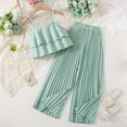 thumbnail image 1 of LPKRT Girls 2 Piece Matching Clothing Set Ruffle Crop Tops With Ruched Wide Leg Pants Summer Fashionable Lightweight Outfits Sets Green 7-8 Years, 1 of 5