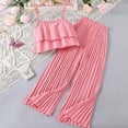 thumbnail image 1 of LPKRT Girls 2 Piece Matching Clothing Set Ruffle Crop Tops With Ruched Wide Leg Pants Summer Fashionable Lightweight Outfits Sets Pink 9-10 Years, 1 of 3