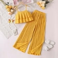 thumbnail image 1 of LPKRT Girls 2 Piece Matching Clothing Set Ruffle Crop Tops With Ruched Wide Leg Pants Summer Fashionable Lightweight Outfits Sets Yellow 8-9 Years, 1 of 7