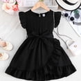 thumbnail image 1 of LPKRT Girls Flutter Sleeve Sundress Ruffle Solid Color Casual Dresses With Matching Sash Belt Summer Outfits Black 6-7 Years, 1 of 9