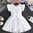 thumbnail image 1 of LPKRT Girls Flutter Sleeve Sundress Ruffle Solid Color Casual Dresses With Matching Sash Belt Summer Outfits White 6-7 Years, 1 of 9