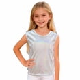 thumbnail image 1 of LPKRT Girls Glitter Sleeveless Tank Top Classic Fit Crewneck Metallic Dance Shirt Trendy Comfortable Party T-Shirt White 160, 1 of 6