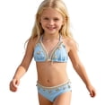 thumbnail image 1 of LPKRT Girls Halter Triangle Bikini Set Kids Two Piece Boho Solid Color Ribbed Swimsuit Outfit Lightweight Breathable Bathing Suit Blue 9-10 Years, 1 of 9