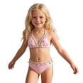 thumbnail image 1 of LPKRT Girls Halter Triangle Bikini Set Kids Two Piece Boho Solid Color Ribbed Swimsuit Outfit Lightweight Breathable Bathing Suit Pink 10-11 Years, 1 of 9