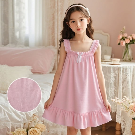 LPKRT Girls Loungewear Dress Sleeveless Elastic Straps Sundress Solid Color Soft Stretch Comfy Summer Outfits Pink 4-5 Years