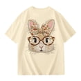 thumbnail image 1 of LPKRT Girls Short Sleeve Tshirts Crewneck Cute Rabbit Graphic Casual Top Children Soft Comfy Comfortable Spring Summer Clothes Beige 11-12 Years, 1 of 4