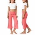 thumbnail image 1 of LPKRT Girls Soft Capri Flared Pants High Waist Solid Color Cropped Wide Leg Pants Stretch Comfort Yoga Pants Rose Gold 11-12 Years, 1 of 4