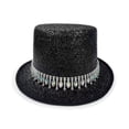 thumbnail image 1 of LPKRT Glitter Top Hat Performance Party Tuxedo Hat With Trim Magician Butler Gentleman Accessory Black, 1 of 5