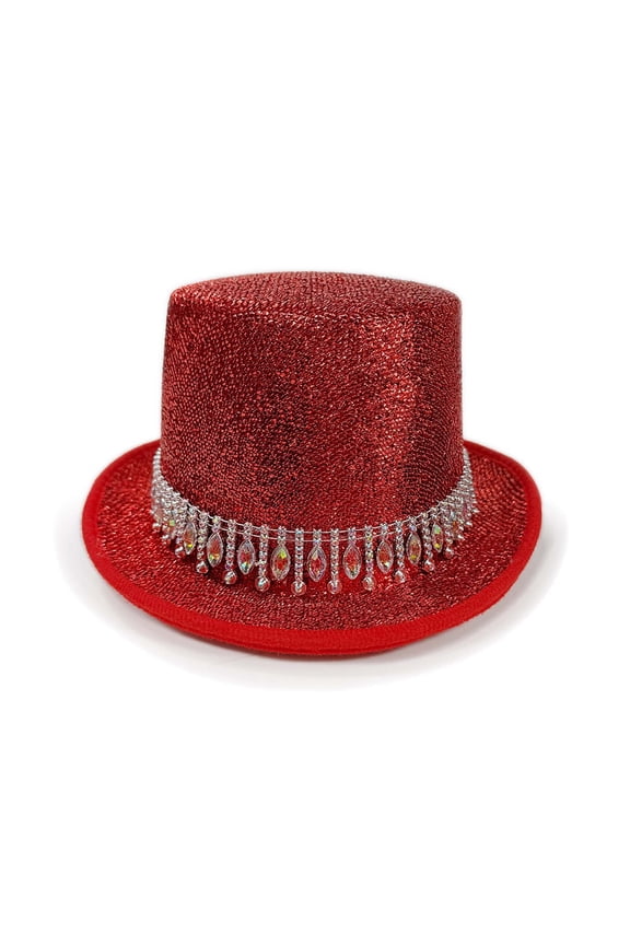 Glitter Top Hat Performance Party Tuxedo Hat With Trim Magician Butler Gentleman Accessory Red