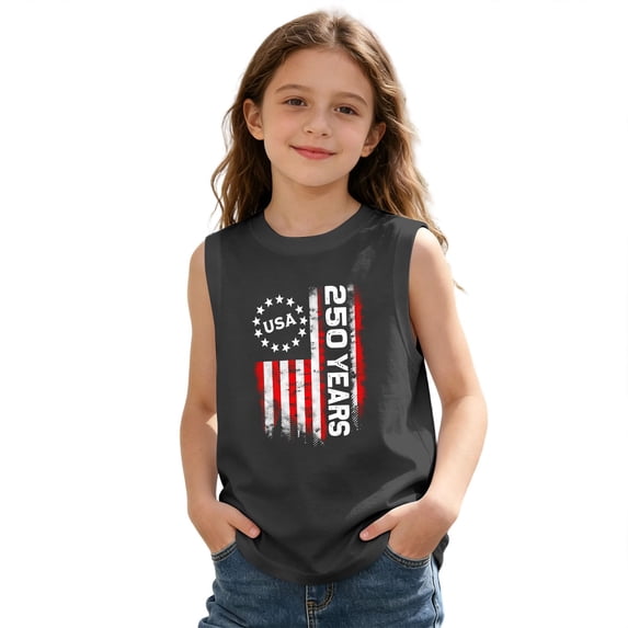 LPKRT Kids USA Flag Tank Top Independence Day Graphic Classic Fit Sleeveless Shirt Kids Breathable Stylish Summer Outfits Grey 4-5 Years