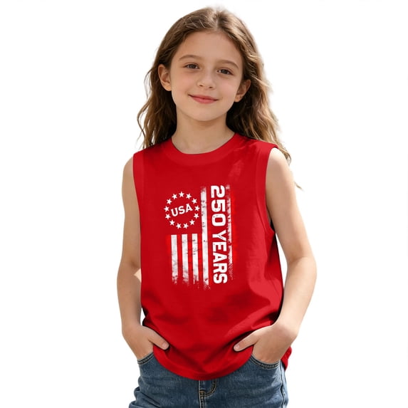 LPKRT Kids USA Flag Tank Top Independence Day Graphic Classic Fit Sleeveless Shirt Kids Breathable Stylish Summer Outfits Red 10-11 Years
